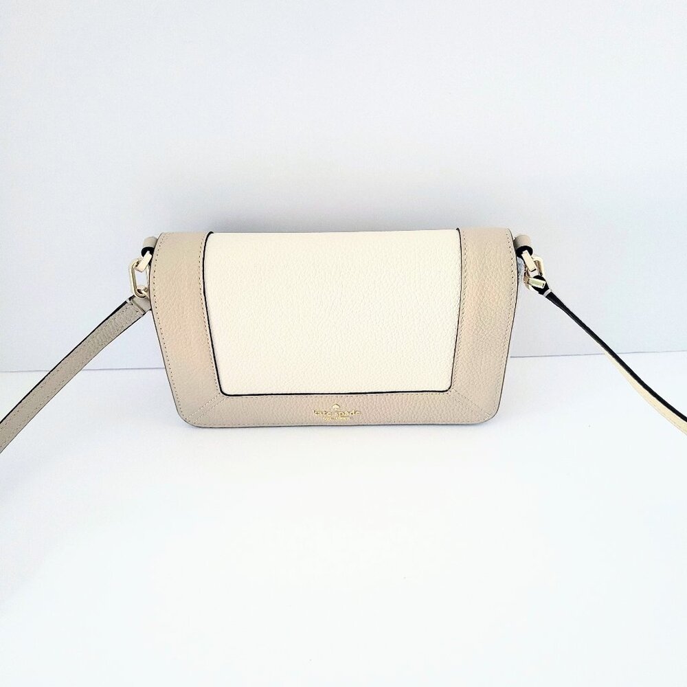 Kate Spade KH792 Lena Colorblock Pebbled Small Flap Crossbody Handbag Light Sand